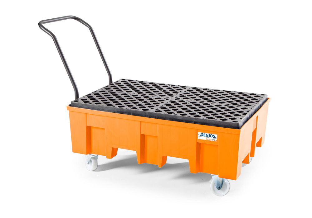 Spill pallet base-line in polyethylene (PE) for 2 drums, with PE grid, mobile - 1