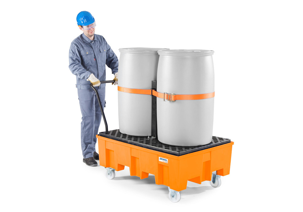 Spill pallet base-line in polyethylene (PE) for 2 drums, with PE grid, mobile - 6