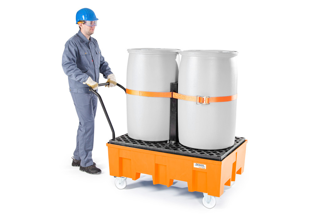 Spill pallet base-line in polyethylene (PE) for 2 drums, with PE grid, mobile - 5