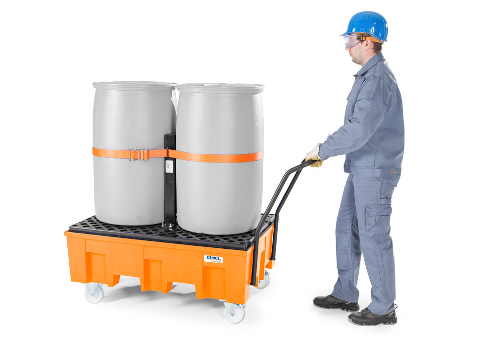 Spill pallet base-line in polyethylene (PE) for 2 drums, with PE grid, mobile - 4
