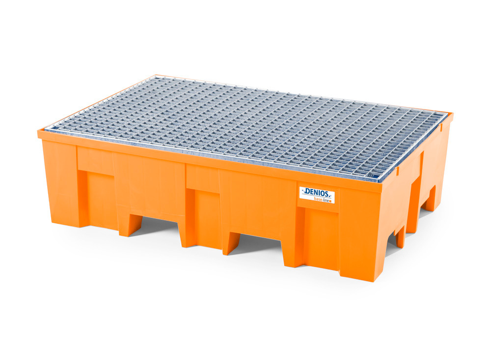 Spill pallet base-line in polyethylene (PE) for 2 drums, with galvanised grid - 1