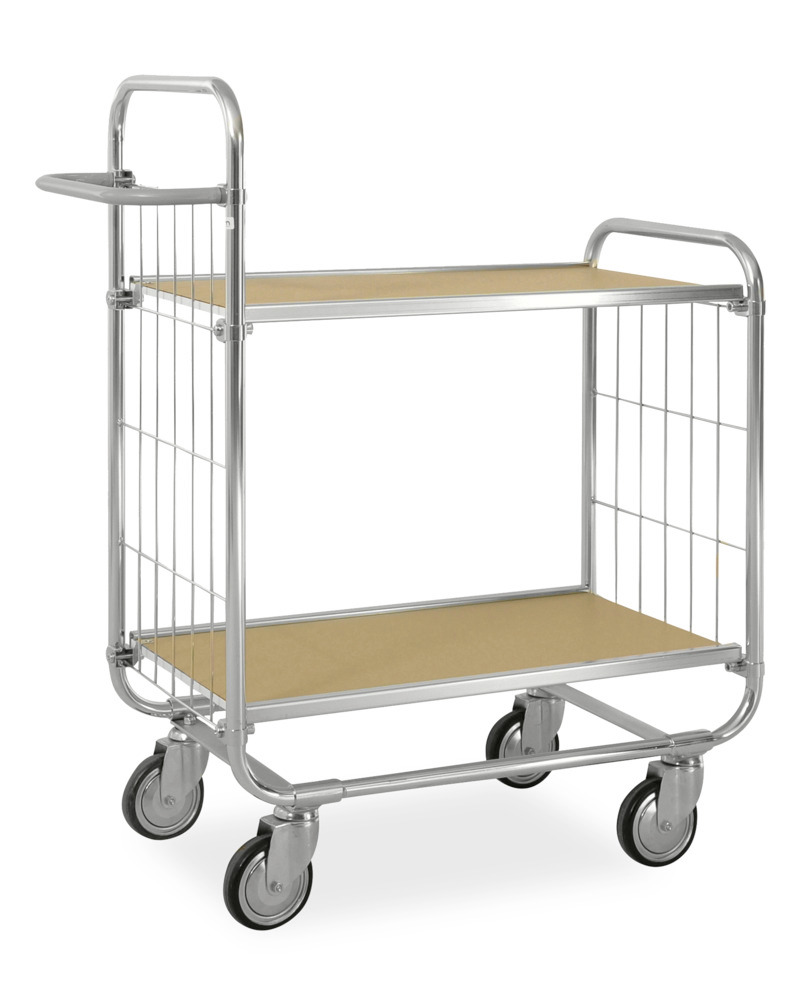 ESD tiered trolley KM, galvanised, 2 flexible shelves, LxWxH 1395 x 470 x 1120 mm, 4 castors - 1
