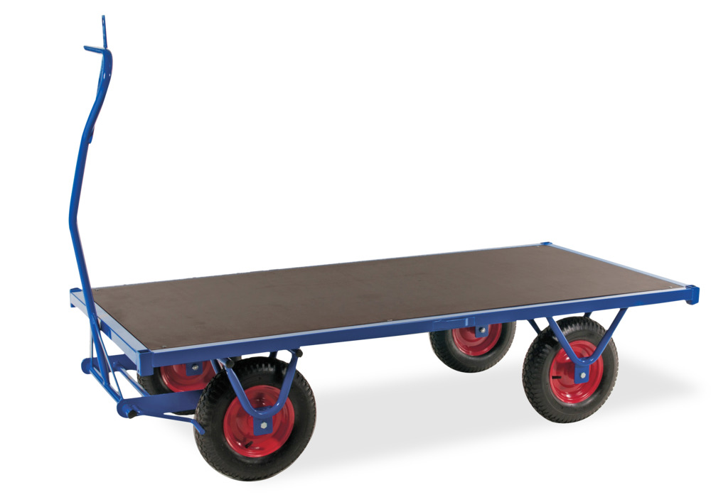 Heavy duty trolley KM with handle, powder coated, 800 kg, pneumatic tyres, parking brake - 1