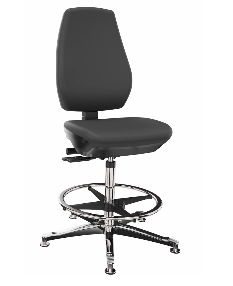 Krzesło robocze ESD do p. czystych, szt.skóra, krzyżak aluminiowy, ślizgacze, pierścieniowy podnóżek
