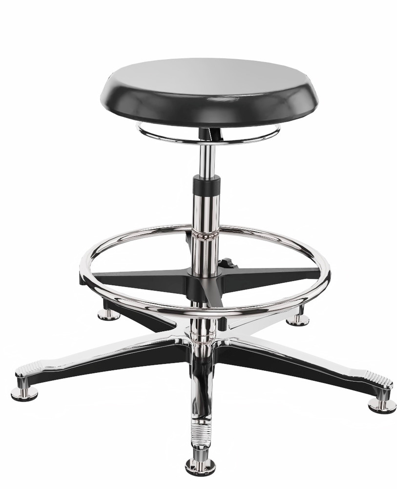 ESD clean room work stool, PU, aluminium base, floor glide, foot ring - 1