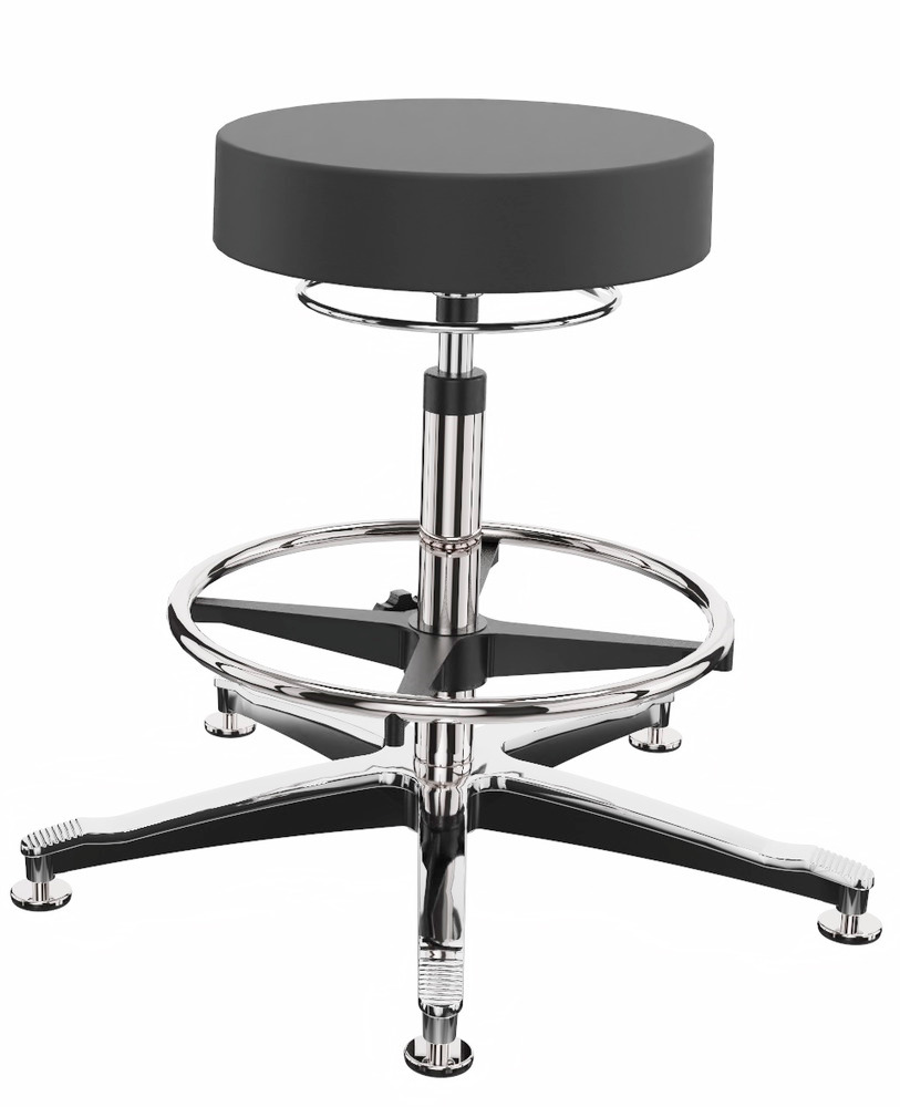ESD clean room work stool, imitation leather, aluminium base, floor glide, foot ring - 1
