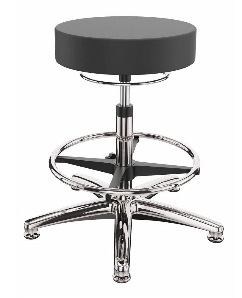 ESD work stool imitation leather, aluminium base, floor glide, foot ring - 1