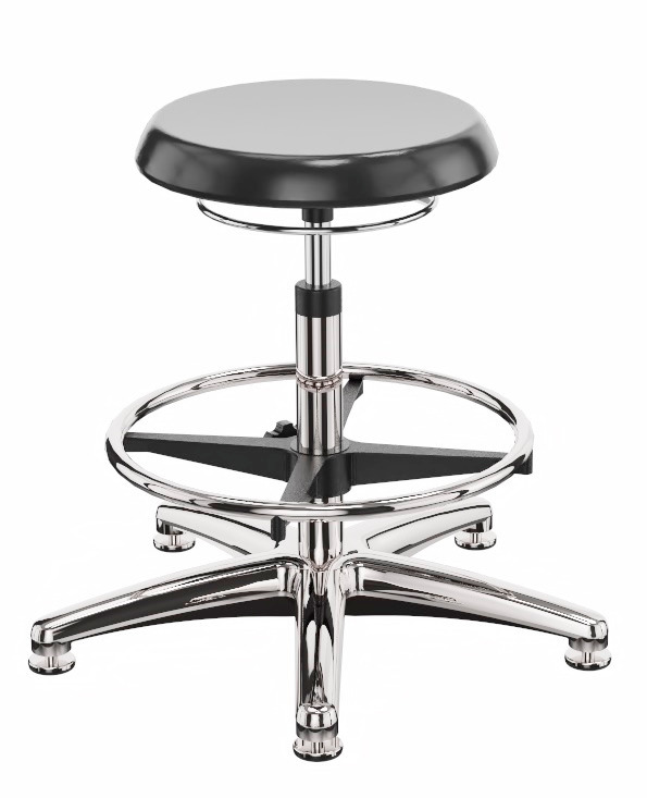 Work stool PU, aluminium base, floor glide, foot ring - 1