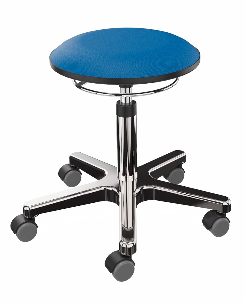 Pracovná stolička bez operadla, sedadlo modré, krížová noha z hliníka - 1