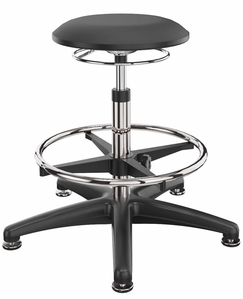 Work stool cover fabric black, floor glide, foot ring - 1