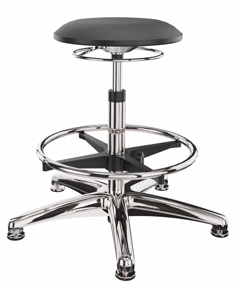 Work stool imitation leather, aluminium base, floor glide, foot ring - 1