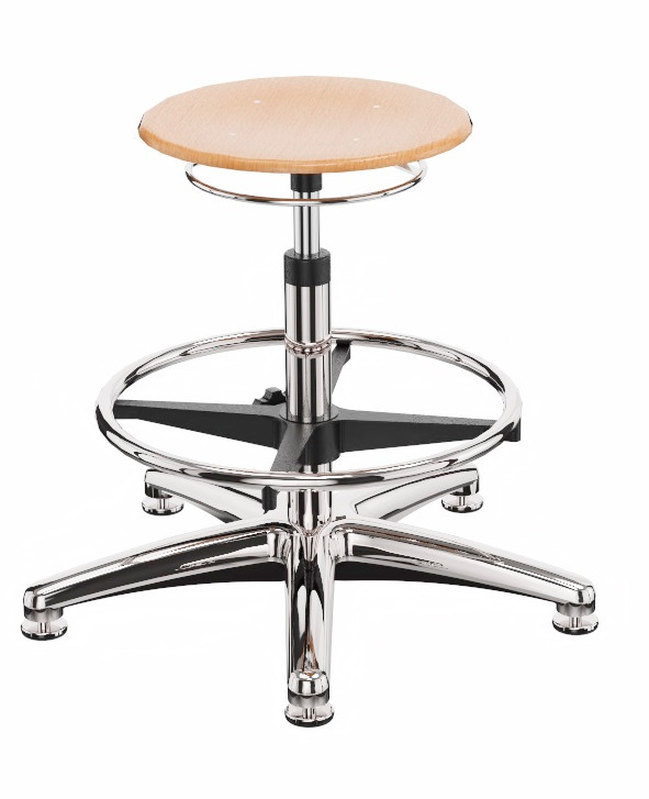 Work stool beech, aluminium base, floor glide, foot ring