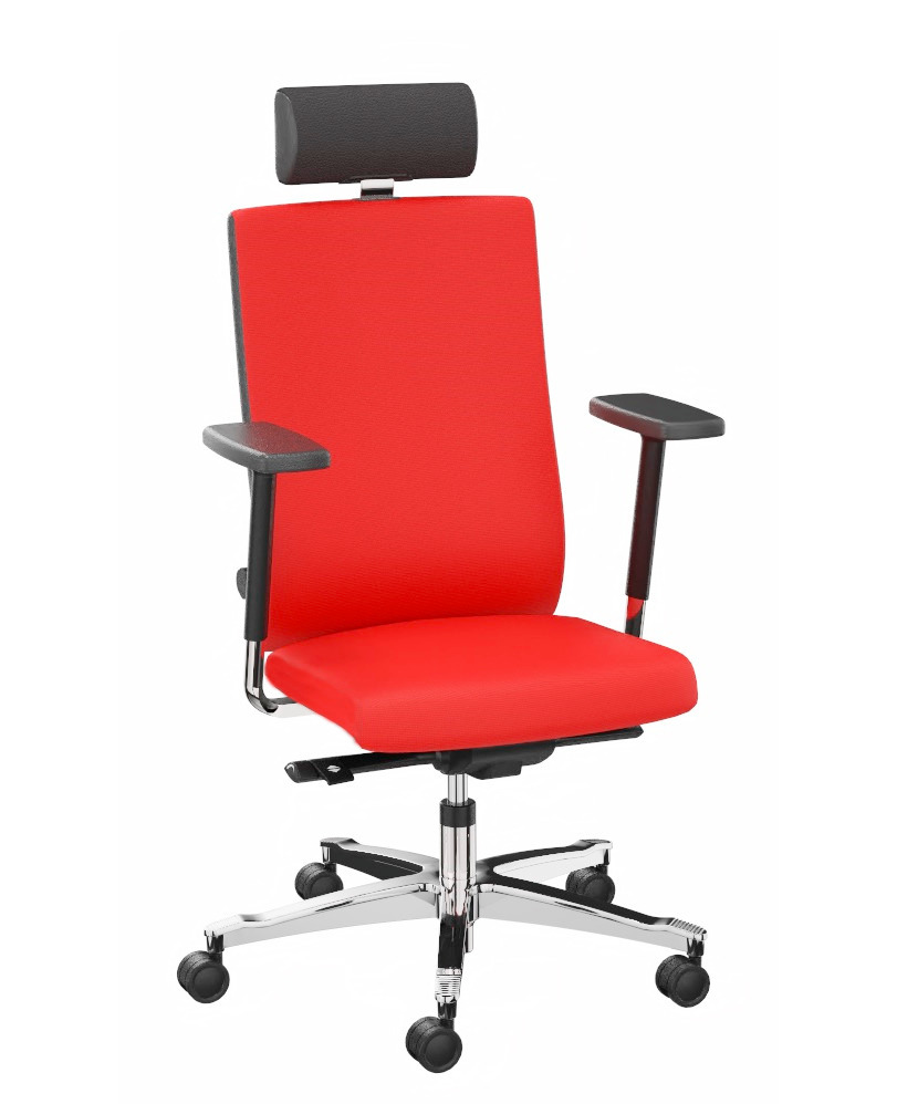 Pracovná stolička pre nepretržitú prevádzku, poťah červený, lumbálna podpera chrbta - 1