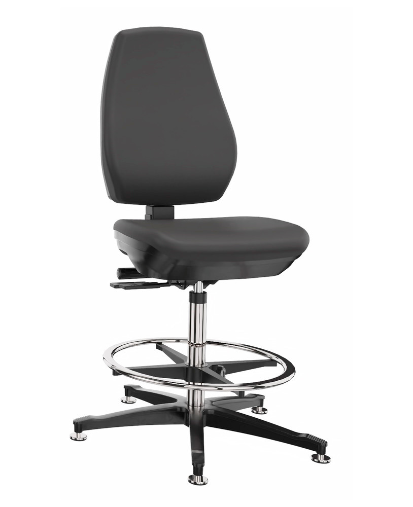 Krzesło robocze laboratoryjne, sztuczna skóra, ślizgacze, pierścieniowy podnóżek - 1