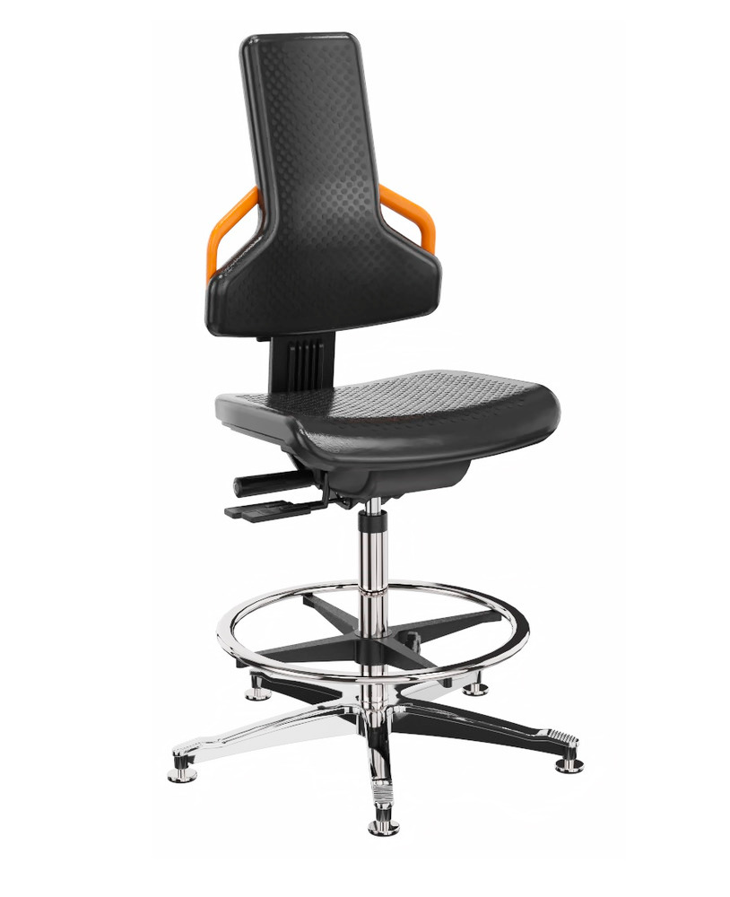Krzesło robocze ESD z PU, krzyżak podstawy z aluminium, ślizgacze, pierścieniowy podnóżek