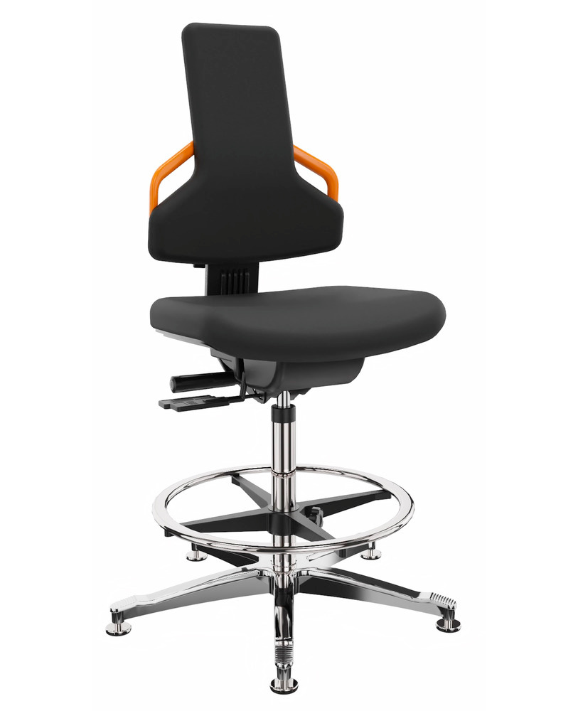 Krzesło robocze ESD z obiciem czarnym, aluminiowy krzyżak, ślizgacze, pierścieniowy podnóżek