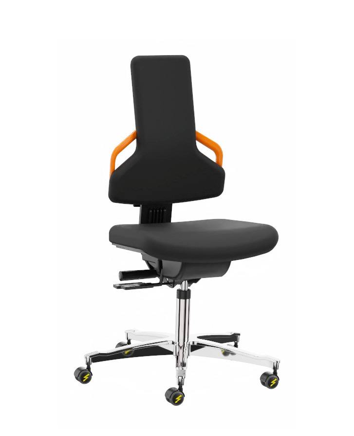 Krzesło robocze ESD z obiciem czarnym, krzyżak podstawy z aluminium