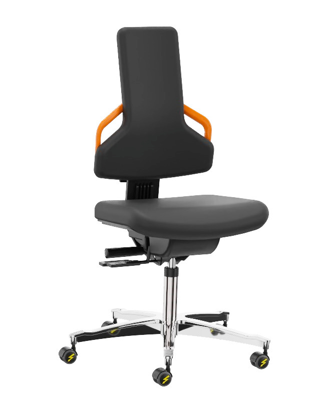 Cadeira de trabalho ESD, pele sintética, patas em cruz alumínio - 1