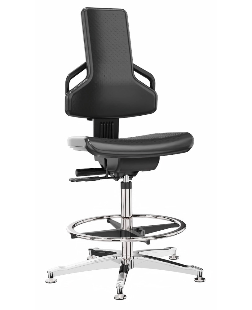 Pracovná stolička Premium PU, hliníková krížová noha, s klzákmi, opierka na nohy - 1