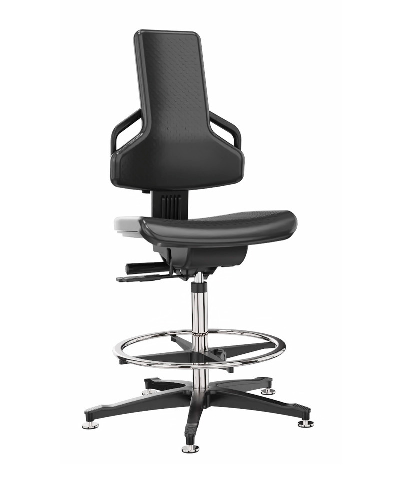 Krzesło robocze Premium z PU, ślizgacze, pierścieniowy podnóżek - 1