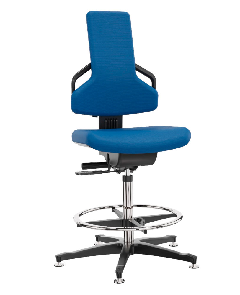 Krzesło robocze Premium z obiciem niebieskim, ślizgacze, pierścieniowy podnóżek - 1