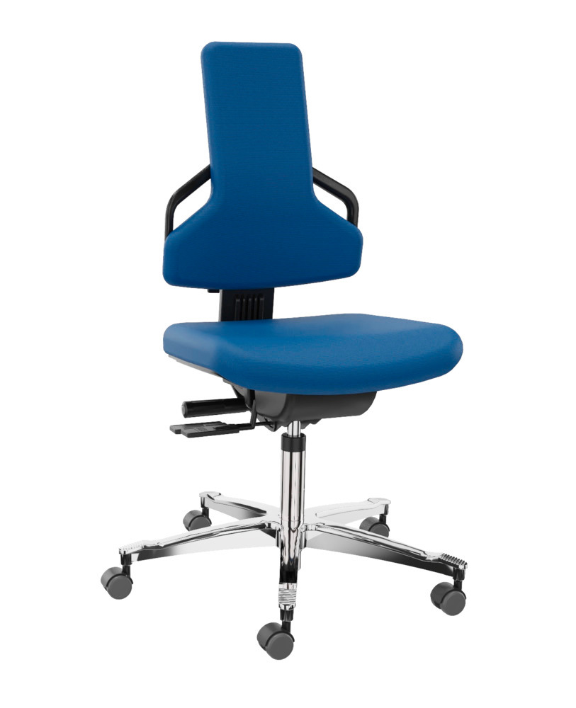 Cadeira de escritório Premium estofo azul, pés de alumínio em cruz - 1