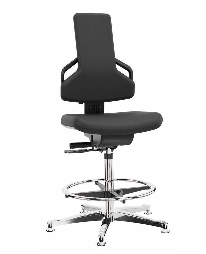 Chaise de travail Premium, tissu noir, base en aluminium, patins, repose-pieds - 1