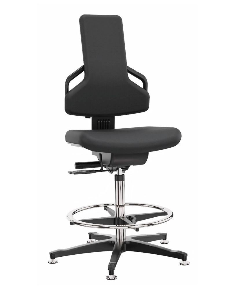 Pracovná stolička Premium, poťah čierny, s klzákmi, opierka na nohy - 1