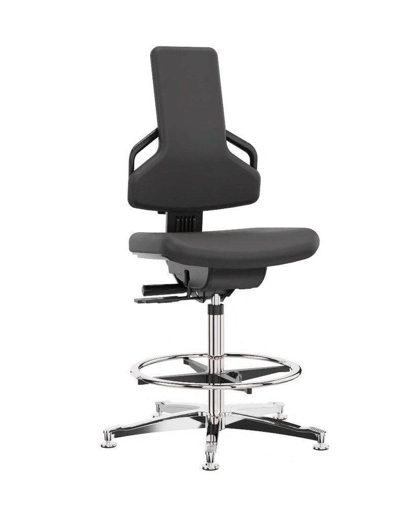 Premium werkstoel kunstleer, aluminium onderstel, vloerglijders, voetring - 1