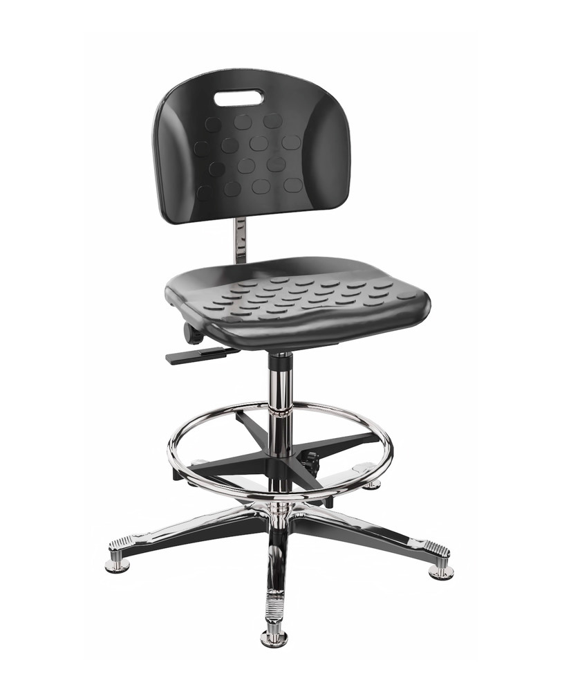 Krzesło robocze z PU, krzyżak podstawy z aluminium, ślizgacze, pierścieniowy podnóżek - 1