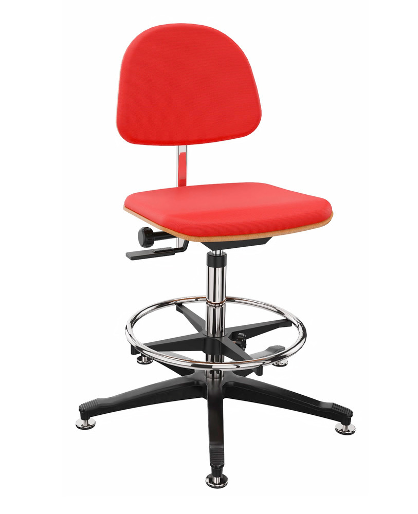 Pracovní židle, potah červený, s kluzáky, opěrka na nohy - 1