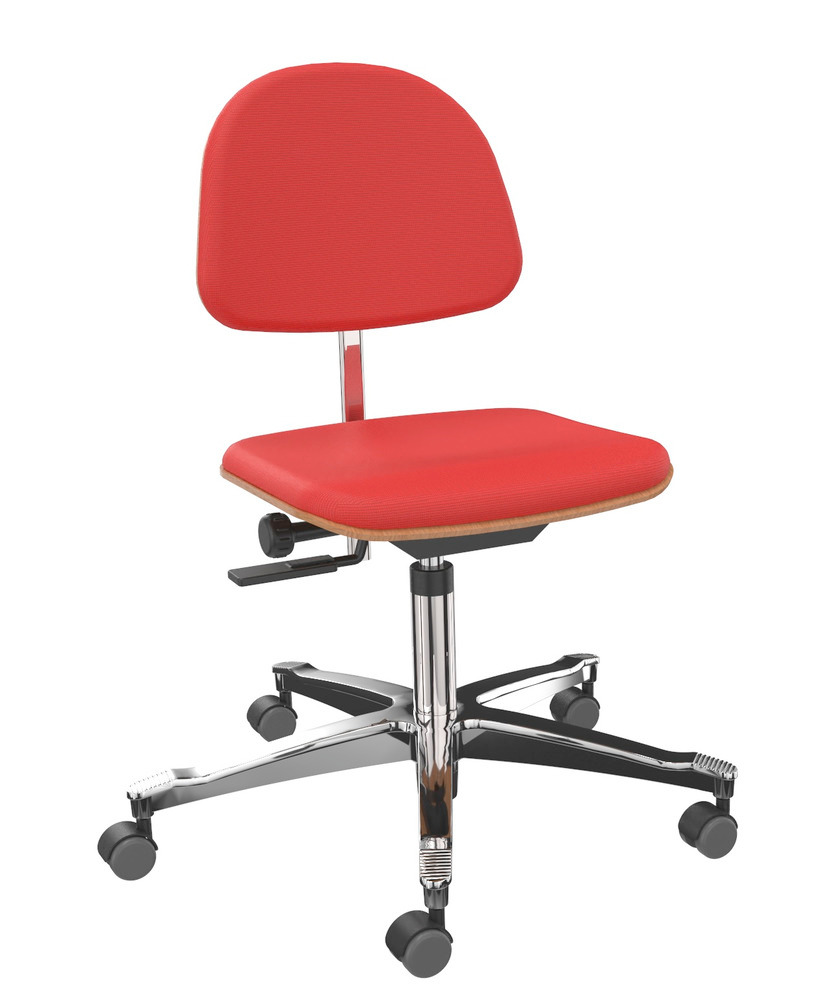 Cadeira de trabalho estofos vermelho, patas em cruz alumínio - 1