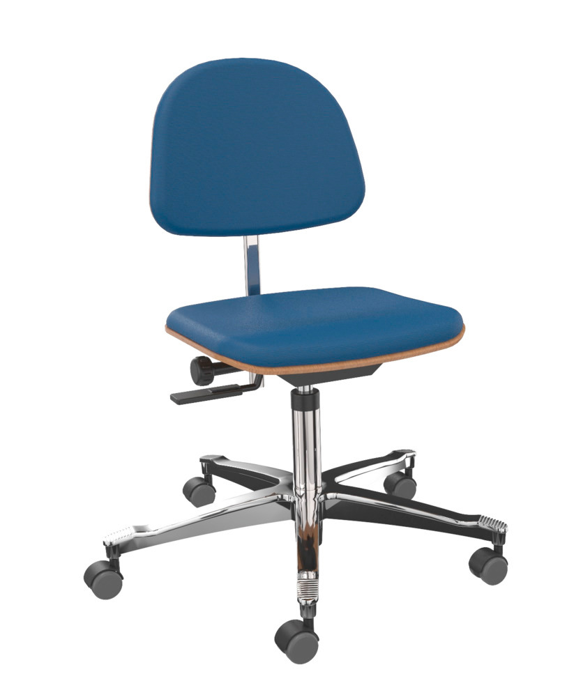 Cadeira de trabalho estofos azul, patas em cruz alumínio - 1