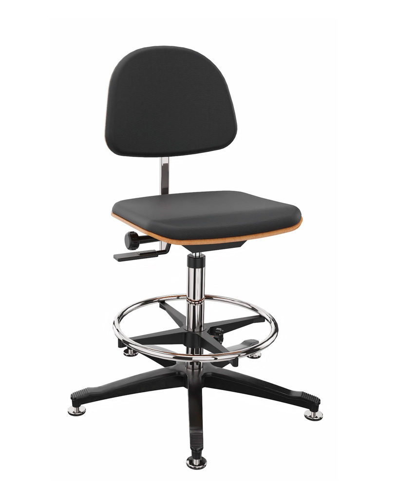 Pracovní židle, potah černý, s kluzáky, opěrka na nohy - 1