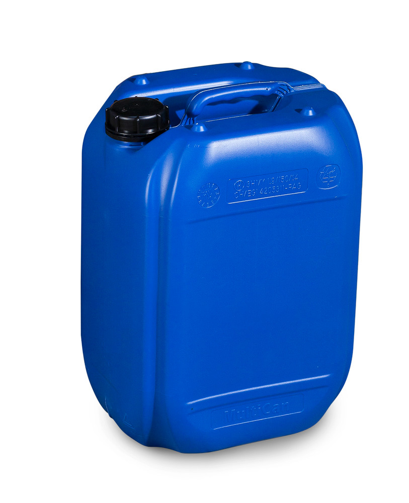 Garrafa de plástico (PE) ATEX 1 y 2, 20 litros, con asa y tapa roscada, azul, homologada, apilable - 1