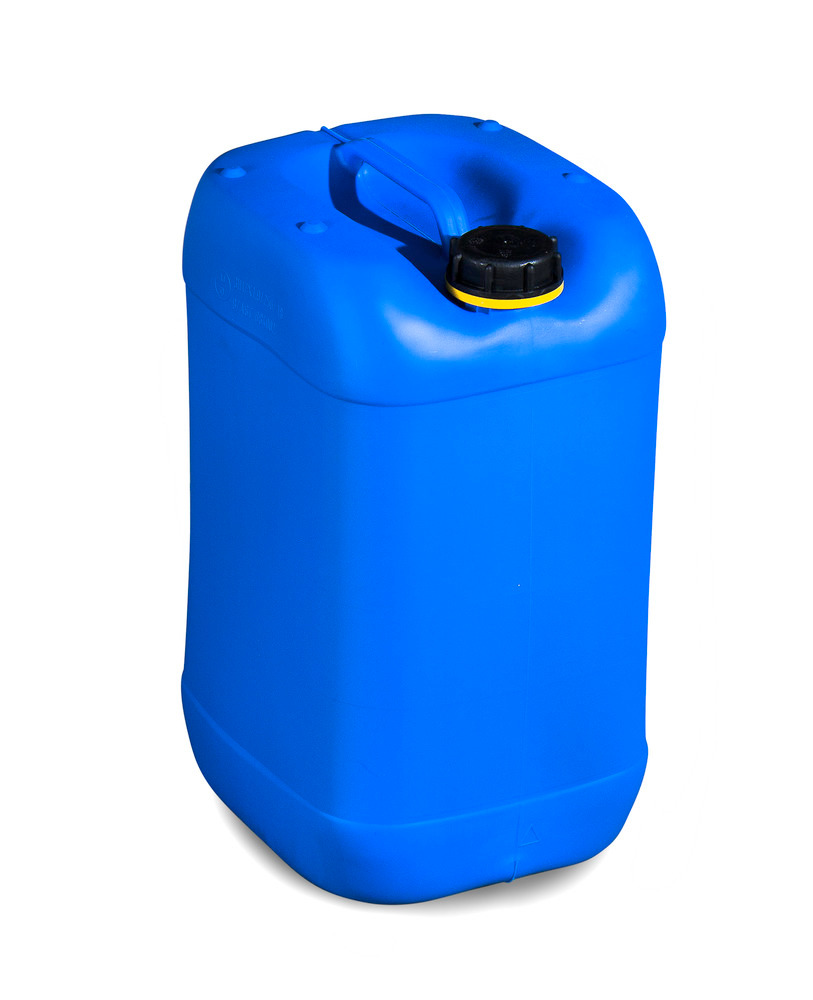 Jerricã em plástico polietileno (PE), 25 l, c/ pega e tampa roscada, azul, homologado, empilhável - 1