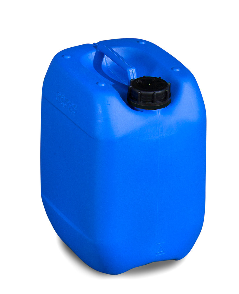 Garrafa de plástico polietileno (PE), 10 litros, con asa y tapa roscada, azul, homologada, apilable - 1