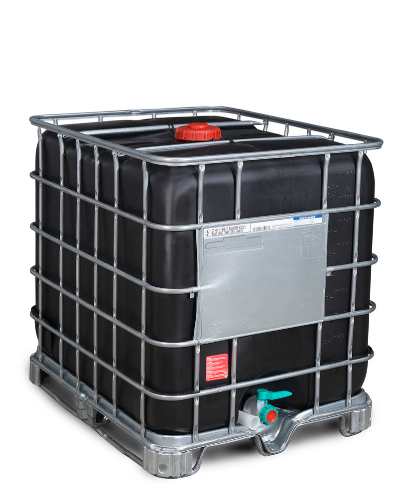 Recobulk IBC hazard. goods container, UV protect, steel runner 1000 litre, NW150 opening, NW50 drain - 1