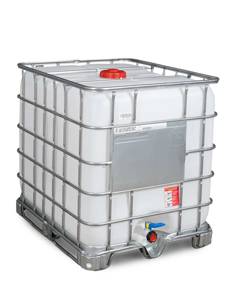 IBC container voor gevaarlijke stoffen, stalen skids, 1000 liter, opening NW150, uitgang NW50 - 1