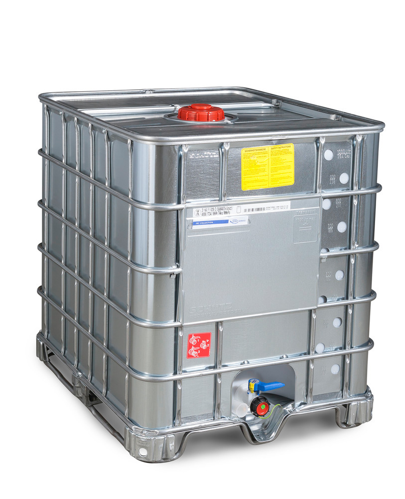 IBC Gefahrgut-Container mit Stahlummantelung, Ex-Ausführung, Stahlkufen, 1000 Liter, Öffnung NW150 - 1
