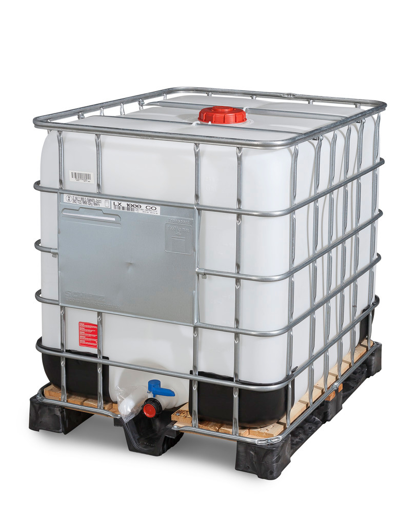 IBC container voor gevaarlijke stoffen, samengesteld pallet, 1000 liter, opening NW150, uitgang NW50 - 1