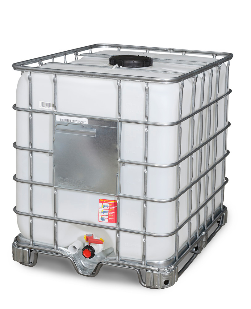 IBC container voor gevaarlijke stoffen, stalen skids, 1000 liter, opening NW225, uitgang NW50 - 1
