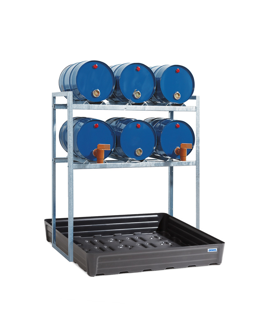 Drum rack FR-K 6-60 for 6 x 60 litre drums, with spill pallet in polyethylene (PE) - 1