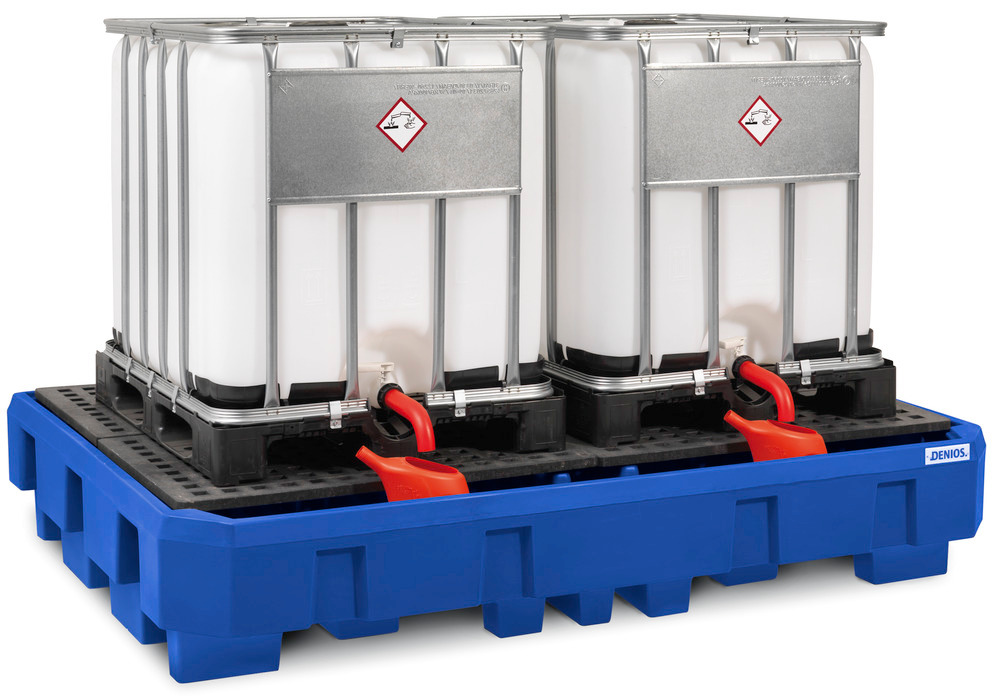 Spill pallet classic-line in polyethylene (PE) for 2 IBCs, with dispensing area and PE grid - 1