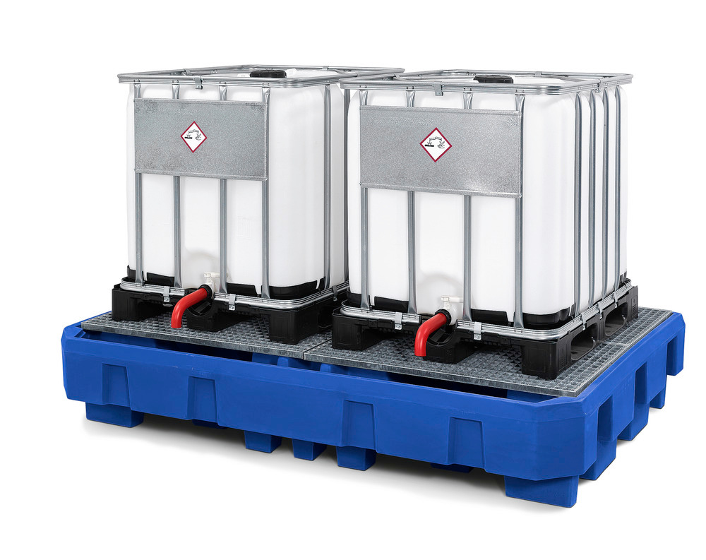 Spill pallet classic-line in polyethylene (PE) for 2 IBCs, with dispensing area and galvanised grid - 5