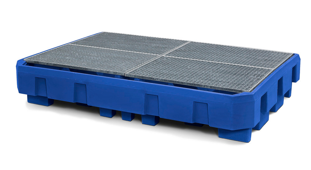 Spill pallet classic-line in polyethylene (PE) for 2 IBCs, with dispensing area and galvanised grid - 1
