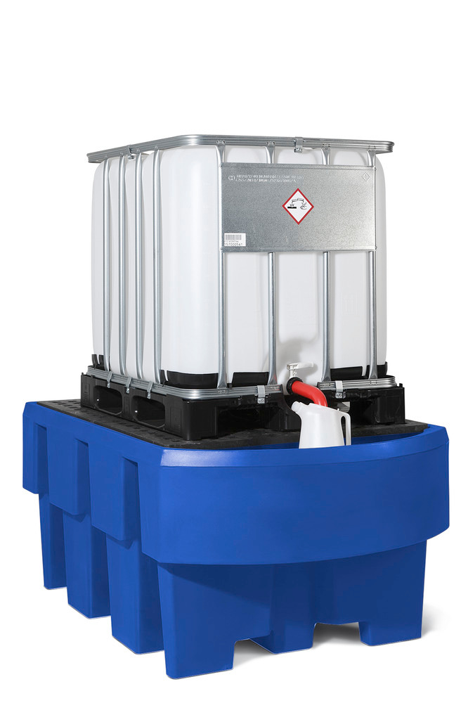 Spill pallet classic-line in polyethylene (PE) for 1 IBC, with dispensing area and PE grid - 1