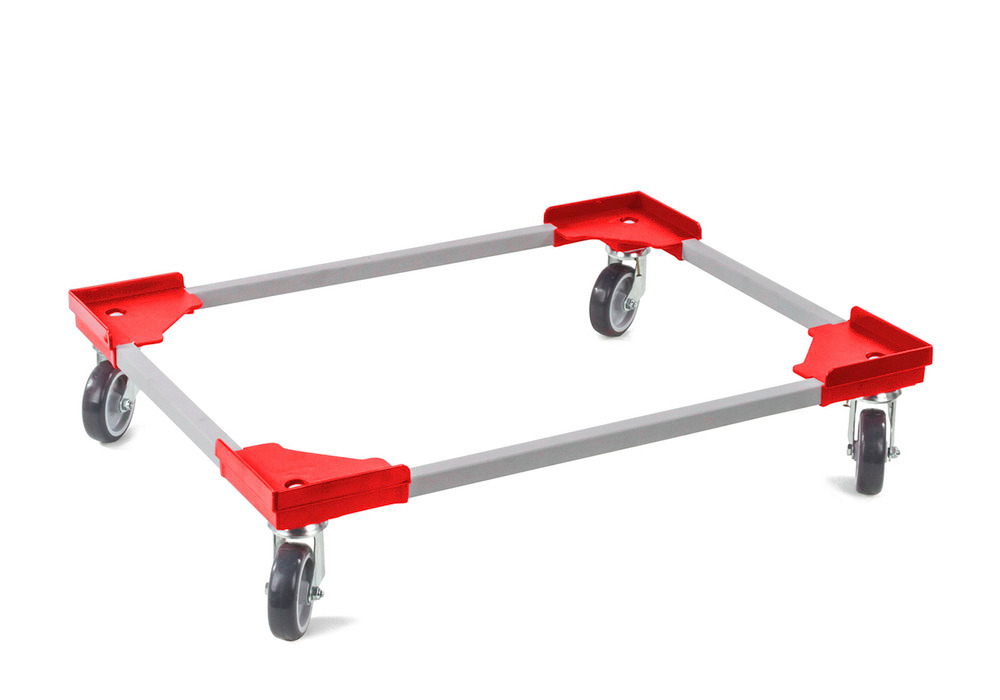 Plateau roulant, pour bac Euro, en profilé d'acier avec angles en plastique, 610 x 810 mm, rouge