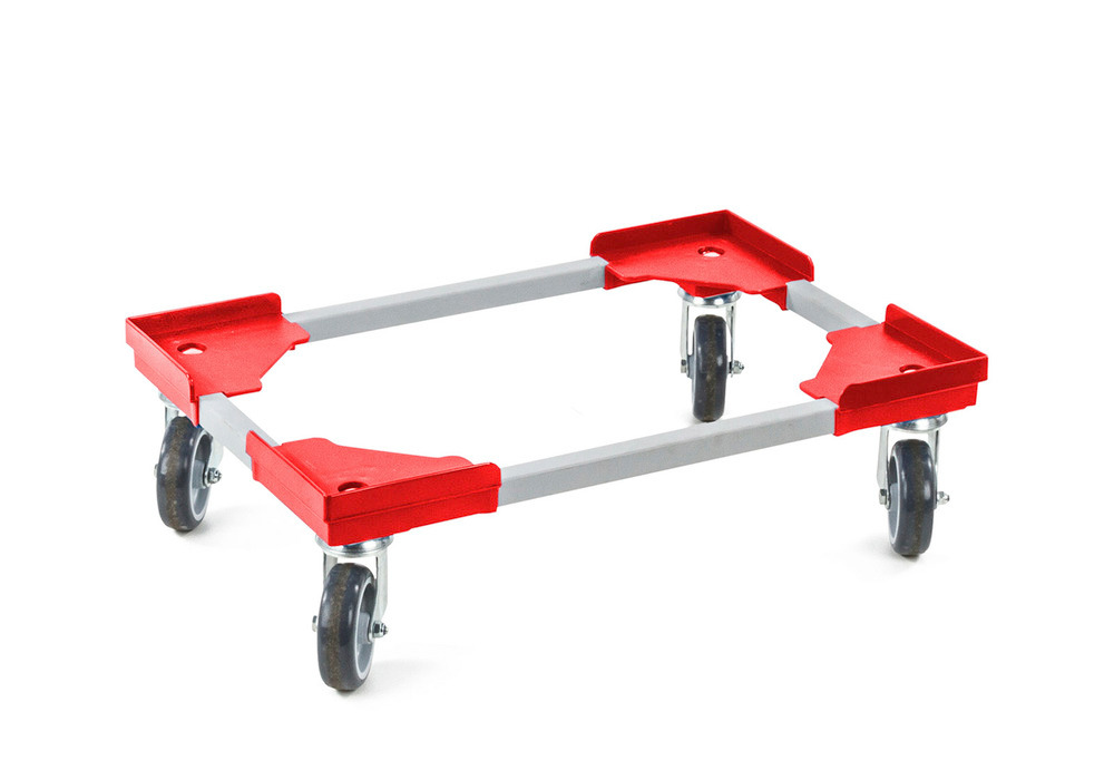 Transportroller für Euronorm-Kästen, Stahlprofil mit Kunststoffecken, 410 x 610 mm, rot