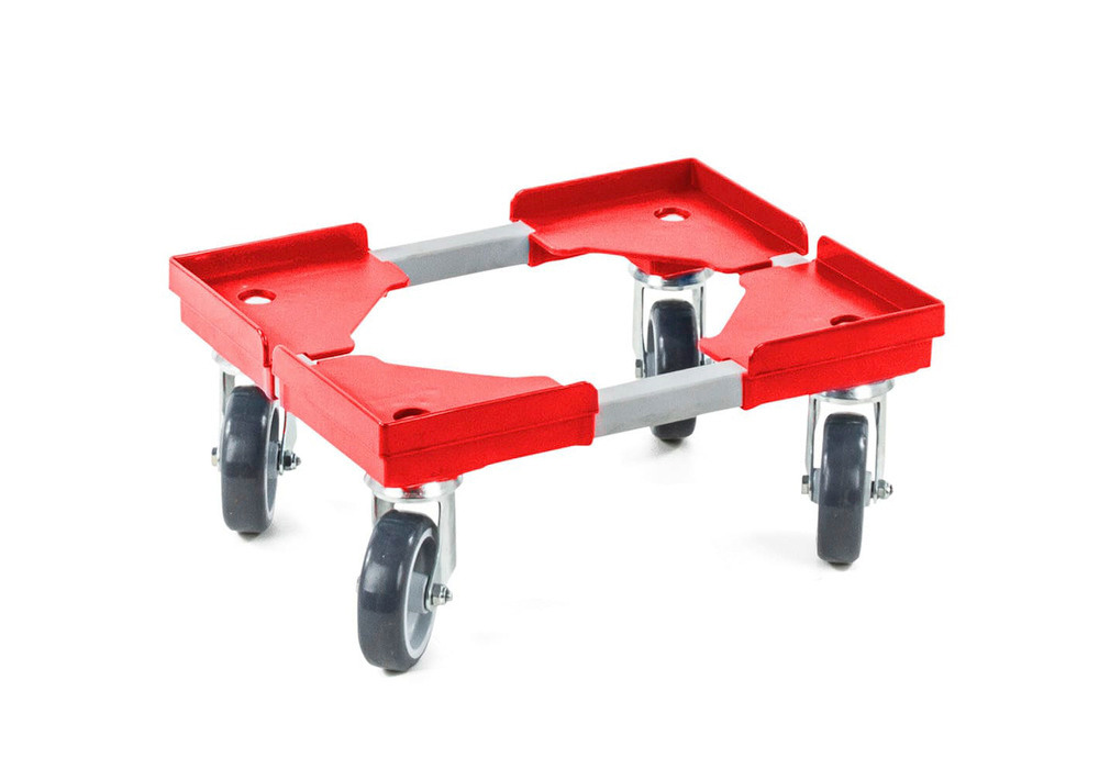 Transportroller für Euronorm-Kästen, Stahlprofil mit Kunststoffecken, 310 x 410 mm, rot
